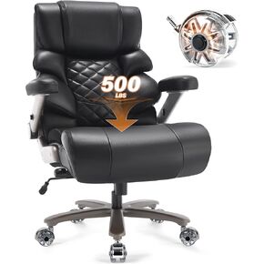 Big and Tall 500lbs Office Chair-Large Computer Chair with Adjustable Lumbar Support 3D Flip Arms Plus Size Wheels, High Back Executive Desk Chair, Heavy Duty Metal Base, Thick Padded Wide Seat