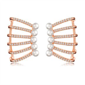 Pearl Ear Cuff Earrings for Women Rhinestone Ear Climber Crawler Earrings Cubic Zirconia Crystal Ear Wrap Earrings for Girls Mom Wife
