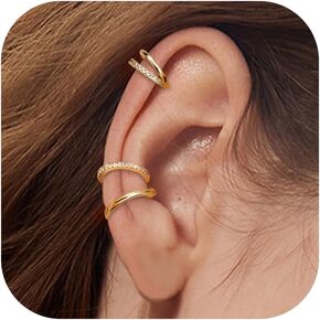 JeryWe Ear Cuff Earrings for Women 𝐍𝐨𝐧 𝐏𝐢𝐞𝐫𝐜𝐢𝐧𝐠 𝐀𝐝𝐣𝐮𝐬𝐭𝐚𝐛𝐥𝐞 Ear Cuffs 𝟏𝟒𝐊 𝐆𝐨𝐥𝐝 𝐏𝐥𝐚𝐭𝐞𝐝 Ear Cuff for Non Pierced Ears Clip On Cartilage Ear Earrings Fake Earring 𝐆𝐨𝐥𝐝/𝐒𝐢𝐥𝐯𝐞𝐫 3/4Pcs
