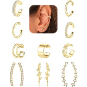 13Pcs Ear Cuffs for Women Non Piercing 14K Gold Plated Ear Cuff for Non Pierced Ears Clip on Cartilage Earring Ear Climbers Earring Fake Earring Adjustable Earrings Set