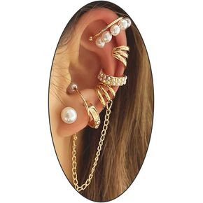 Pearl Ear Cuff Earrings Set for Women Trendy Charm Non Piercing Ear Cartilage Earrings Gold Silver Clip Wrap Earring Pack Jewelry Gifts