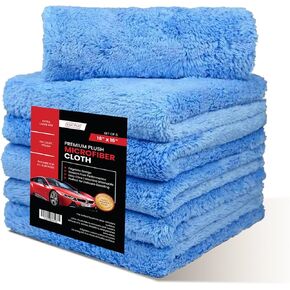 Plush Microfiber Cloth - Cleaning Cloths, Non-Abrasive, Reusable and Washable - Edgeless, Scratchfree, Easycare - Suitable for All Surfaces - Extra Large Size - Set of 6-16" x 16"
