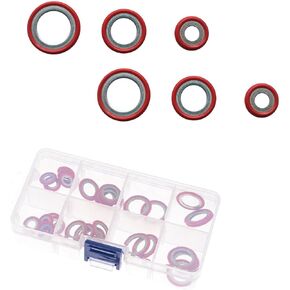 30 PCS Car A/C System Compressor Gasket, Vehicle Compressor Port Seal Accessories Assortment, Vehicle Washer Kit, Waterproof Durable Design, Universal for Most Cars (Red)