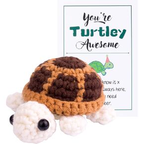 Funny Positive Turtle Knitting Doll, Handmade Emotional Support Crochet Turtle Animal Gift Car Ornament with Positive Affirmation Card for Car Home Office(Purple)