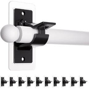 10-Pack No Drill Curtain Rod Brackets, Black No Screw Curtain Rod Holders Self Adhesive Nail Free Heavy Duty Curtain Rod Hooks, Adjustable Curtain Hangers Suits for Up to 1.18" Dia Rods