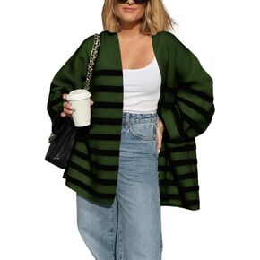 Saodimallsu Womens Oversized Striped Cardigans Open Front Chunky Knit Casual Loose Fit Long Sleeve Sweater Coats