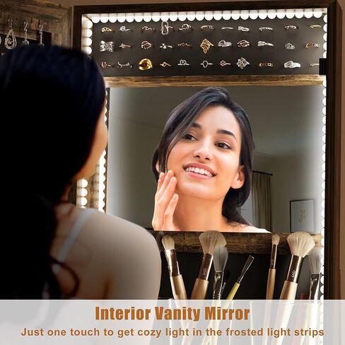 خزانة مجوهرات IDEALHOUSE دوارة 360 درجة مع أضواء LED، مرآة مكياج داخلية، مرآة كاملة الطول قابلة للدوران مع تخزين المجوهرات، منظم خزانة مجوهرات قائم قابل للقفل مع درج وعجلات (أبيض) in Kuwait