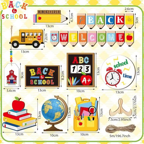 24 Pieces Back to School Theme Tiered Tray Decoration Chalkboard School Bus Wood Sign Tray Decor Pencil Alphabet Wood Tabletop Tiered Tray for Classroom Tutor Party Gift Supplies in Saudi Arabia