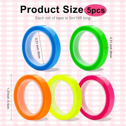 5 Rolls Highlighter Tapes, Colored Transparent Fluorescent Marking Stickers for Students & Teachers, 5/16-in Wide, 16.4ft Long in Saudi Arabia
