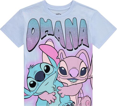 Disney Lilo and Stitch Girls Short Sleeve T-Shirt- Stitch & Angel Girls Tee with Rhinestones Sizes 4-16 in Saudi Arabia