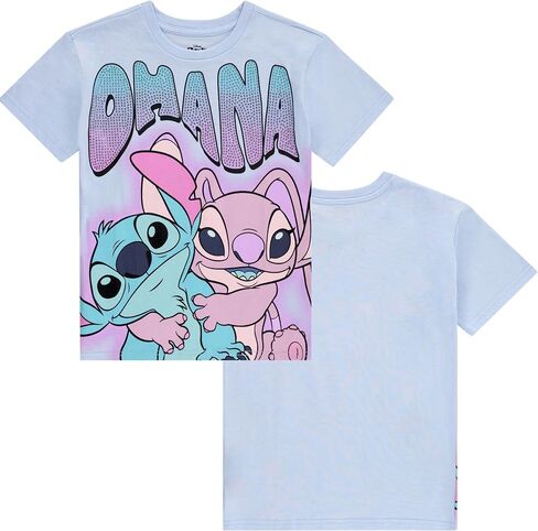 Disney Lilo and Stitch Girls Short Sleeve T-Shirt- Stitch & Angel Girls Tee with Rhinestones Sizes 4-16 in Saudi Arabia