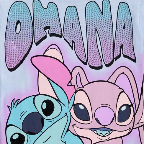 Disney Lilo and Stitch Girls Short Sleeve T-Shirt- Stitch & Angel Girls Tee with Rhinestones Sizes 4-16 in Saudi Arabia