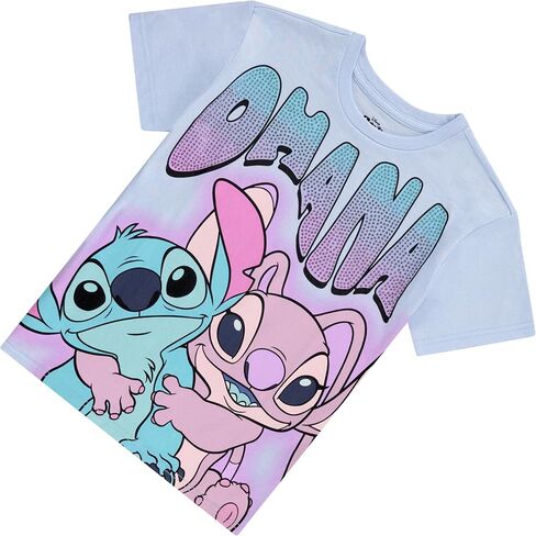 Disney Lilo and Stitch Girls Short Sleeve T-Shirt- Stitch & Angel Girls Tee with Rhinestones Sizes 4-16 in Saudi Arabia