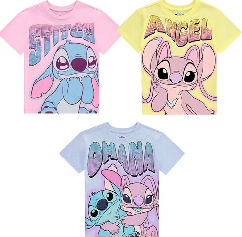 Disney Lilo and Stitch Girls Short Sleeve T-Shirt- Stitch & Angel Girls Tee with Rhinestones Sizes 4-16 in Saudi Arabia