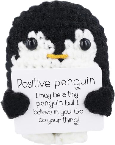 Funny Positive Penguin, 2.56in Emotional Support Penguin Toy with Positive Card Creative Cute Knitted Positive Penguin Gifts Crochet Handmade Doll for Friends Encouragement Decoration(Black) in Saudi Arabia