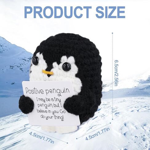 Funny Positive Penguin, 2.56in Emotional Support Penguin Toy with Positive Card Creative Cute Knitted Positive Penguin Gifts Crochet Handmade Doll for Friends Encouragement Decoration(Black) in Saudi Arabia
