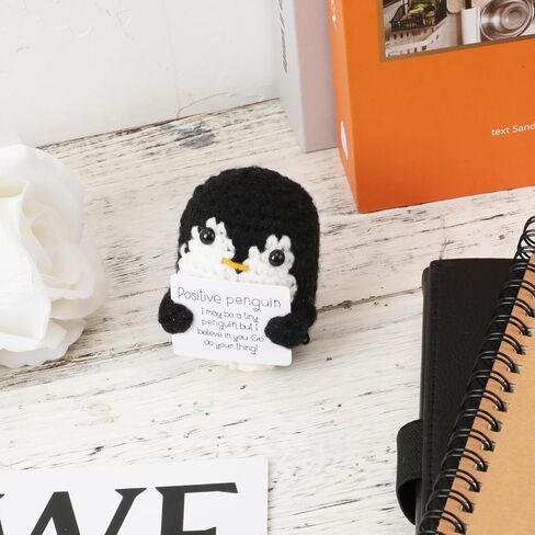 Funny Positive Penguin, 2.56in Emotional Support Penguin Toy with Positive Card Creative Cute Knitted Positive Penguin Gifts Crochet Handmade Doll for Friends Encouragement Decoration(Black) in Saudi Arabia