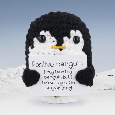 Funny Positive Penguin, 2.56in Emotional Support Penguin Toy with Positive Card Creative Cute Knitted Positive Penguin Gifts Crochet Handmade Doll for Friends Encouragement Decoration(Black) in Saudi Arabia