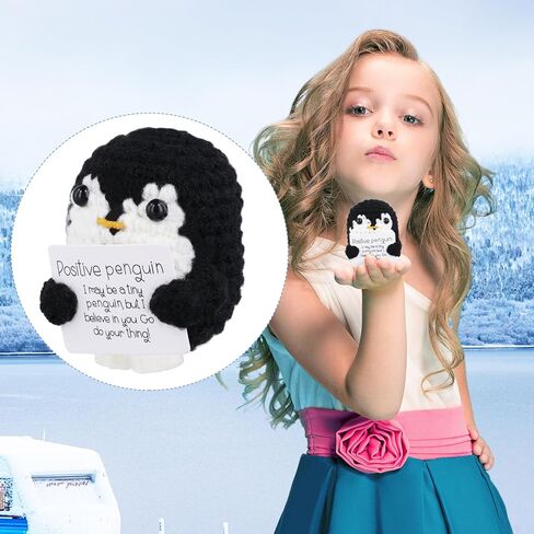 Funny Positive Penguin, 2.56in Emotional Support Penguin Toy with Positive Card Creative Cute Knitted Positive Penguin Gifts Crochet Handmade Doll for Friends Encouragement Decoration(Black) in Saudi Arabia
