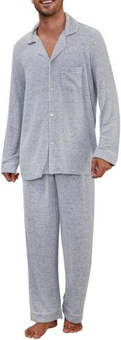 U2SKIIN Mens Ultra Soft Pajama Set, Stretch Long Sleeve Lounge Pjs Button-Down Lightweight & Cozy Sleepwear in Saudi Arabia
