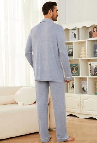 U2SKIIN Mens Ultra Soft Pajama Set, Stretch Long Sleeve Lounge Pjs Button-Down Lightweight & Cozy Sleepwear in Saudi Arabia