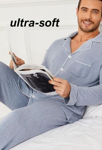 U2SKIIN Mens Ultra Soft Pajama Set, Stretch Long Sleeve Lounge Pjs Button-Down Lightweight & Cozy Sleepwear in Saudi Arabia