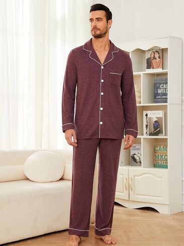 U2SKIIN Mens Ultra Soft Pajama Set, Stretch Long Sleeve Lounge Pjs Button-Down Lightweight & Cozy Sleepwear in Saudi Arabia