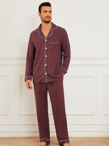 U2SKIIN Mens Ultra Soft Pajama Set, Stretch Long Sleeve Lounge Pjs Button-Down Lightweight & Cozy Sleepwear in Saudi Arabia