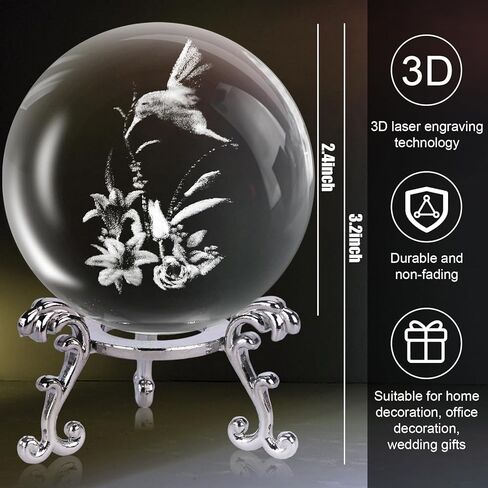 DomeStar كرة كريستال ثلاثية الأبعاد، 2.4 بوصة ثلاثية الأبعاد ليزر كريستال الكرة الجنية اليعسوب المجال الزجاجي لهدية عيد ميلاد المنزل وحفلات الزفاف وعيد الأم ديكور الحرف اليدوية وزن الورق in Kuwait