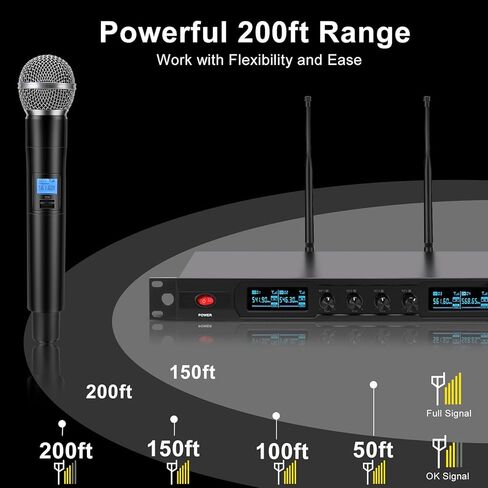 نظام ميكروفون لاسلكي من innopow ذو 4 قنوات، ميكروفون لاسلكي رباعي UHF معدني، 4 ميكروفونات محمولة، مسافة طويلة 150-200 قدم، تردد ثابت، استخدام 16 ساعة لغناء الكاريوكي، الكنيسة in Kuwait