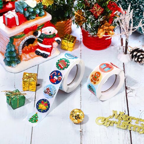 1000 Pieces Christmas Roll Stickers 1 Inch Winter Holiday Envelope Stickers Round Xmas Label Tag Seal Sticker for Christmas Party Supplies, Book, Cards, Water Bottles Decor in Saudi Arabia