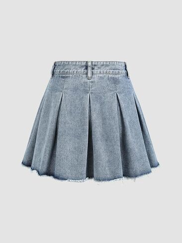 تنورة قصيرة نسائية من قماش الدنيم ذات خصر عالٍ ومطويات بحاشية خام من CIDER in Kuwait