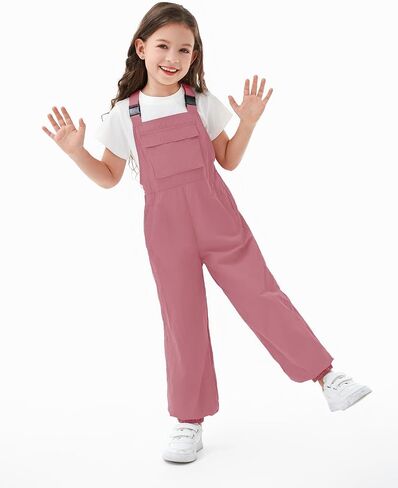 Haloumoning Girls Bib Overalls Summer Outfits Adjustable Strap Long Pants Casual Rompers Jumpsuits with Pockets 5-14 Years in Kuwait