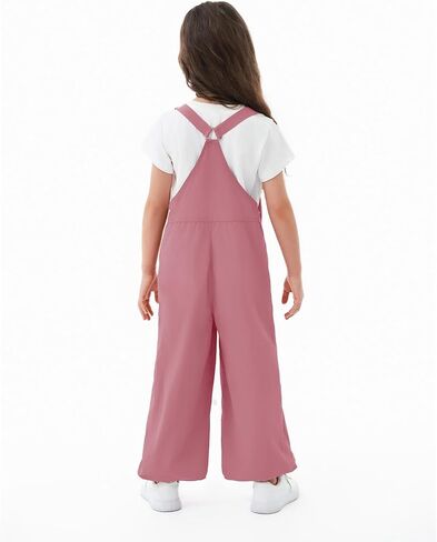 Haloumoning Girls Bib Overalls Summer Outfits Adjustable Strap Long Pants Casual Rompers Jumpsuits with Pockets 5-14 Years in Kuwait