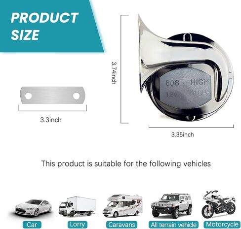 300DB Super Loud Car Horn, 12V Waterproof Car Air Electric Snail Horn, Auto High Low Tone Horn Replacement (Black TZ-101) in Kuwait