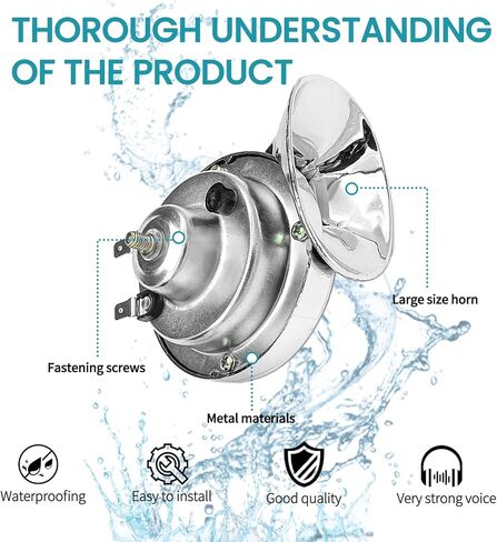 300DB Super Loud Car Horn, 12V Waterproof Car Air Electric Snail Horn, Auto High Low Tone Horn Replacement (Black TZ-101) in Kuwait