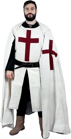 Medieval Knight Cloak & Tunic Templar Hooded Cap Crusader Cloak/Tunic Costumes Cosplay SCA (S-6XL) in Saudi Arabia