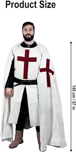 Medieval Knight Cloak & Tunic Templar Hooded Cap Crusader Cloak/Tunic Costumes Cosplay SCA (S-6XL) in Saudi Arabia