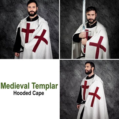 Medieval Knight Cloak & Tunic Templar Hooded Cap Crusader Cloak/Tunic Costumes Cosplay SCA (S-6XL) in Saudi Arabia