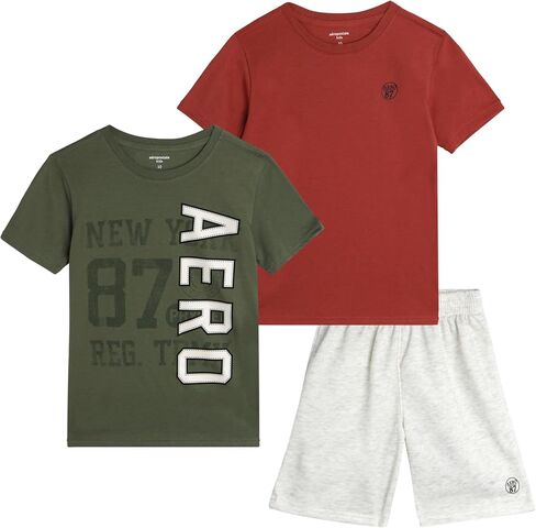طقم شورت للأولاد من AEROPOSTALE - تي شيرت بأكمام قصيرة 3 قطع وشورت من الصوف - ملابس صيفية للأولاد (4-12) in Saudi Arabia