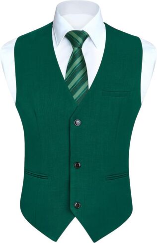 HISDERN Mens Suit Vest Business Formal Dress Vests for Men Solid Color Casual Wedding Tuxedo Party Waistcoat in Saudi Arabia