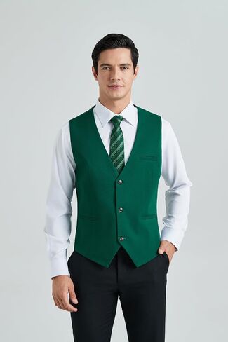 HISDERN Mens Suit Vest Business Formal Dress Vests for Men Solid Color Casual Wedding Tuxedo Party Waistcoat in Saudi Arabia