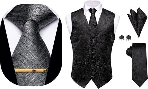 Silk Men's Neckties & Mens Suit Vest 4pcs Silk Paisley Vest with Tie Pocket Square Set for Wedding Party in Kuwait