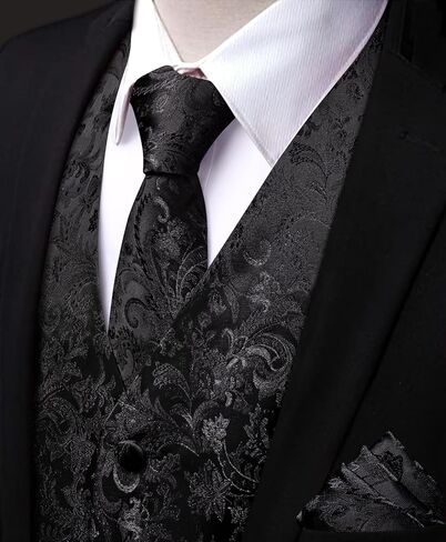 Silk Men's Neckties & Mens Suit Vest 4pcs Silk Paisley Vest with Tie Pocket Square Set for Wedding Party in Kuwait
