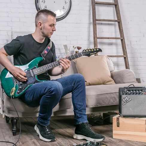 MUSTAR Electric Guitar Kit with 25W Amplifier, 39 Inch Full Size Solid Wood Electric Guitar Beginner Kits, Gig Bag, Digital Tuner, Capo, Strap, Cable, Picks, Birthday Holiday Gifts (Green, MEG-100) in Saudi Arabia