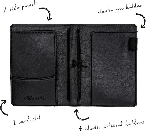 Pukka Pad, Carpe Diem A6 Notebook Cover and Passport Holder - 5.2 x 4.3 in - Features 4 Elastic Note Pad Holders, 2 Inside Pockets, Business Card Slot, and Pen Holder - Black in Saudi Arabia