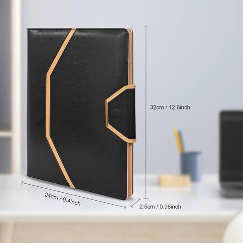 Leather Padfolio Portfolio Binder, Luxury Business Document Organizer, Interview Legal Storage Padfolio with Card Holder (Black) in Saudi Arabia