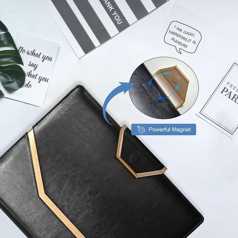 Leather Padfolio Portfolio Binder, Luxury Business Document Organizer, Interview Legal Storage Padfolio with Card Holder (Black) in Saudi Arabia