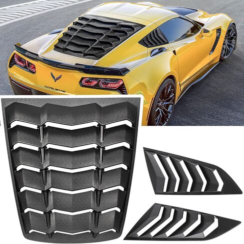 E-cowlboy الخلفية + كوة النافذة الجانبية لـ C7 Corvette Stingray Grand Sport Z51 Z06 ZR1 2014 2015 2016 2017 2018 2019 غطاء ظل الشمس للزجاج الأمامي GT Lambo Style (ABS أسود غير لامع) in Saudi Arabia