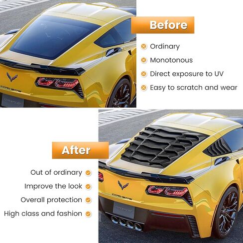 E-cowlboy الخلفية + كوة النافذة الجانبية لـ C7 Corvette Stingray Grand Sport Z51 Z06 ZR1 2014 2015 2016 2017 2018 2019 غطاء ظل الشمس للزجاج الأمامي GT Lambo Style (ABS أسود غير لامع) in Saudi Arabia